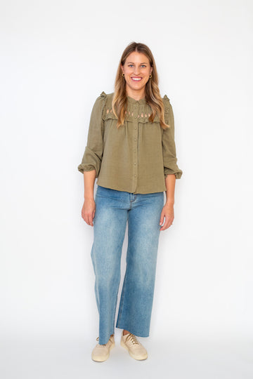 Olive Ruffle Blouse