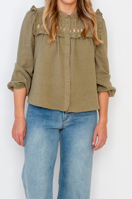 Olive Ruffle Blouse