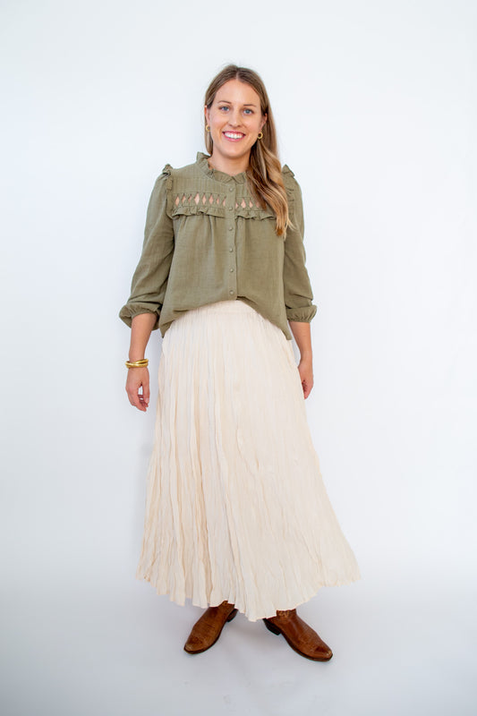 Crinkled Maxi Skirt - Cream