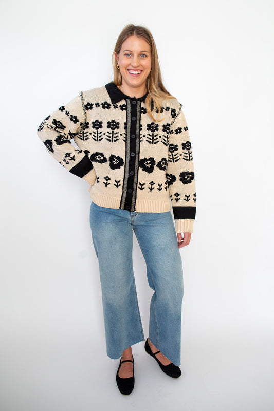 Floral Jacquard Knit Cardigan