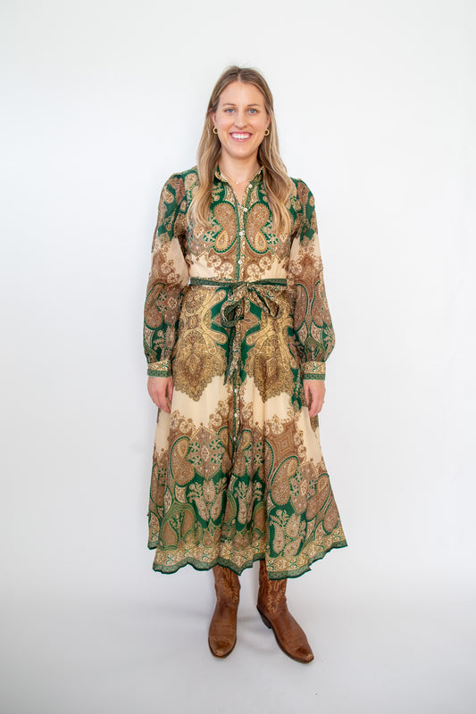 Paisley Button Down Midi Dress