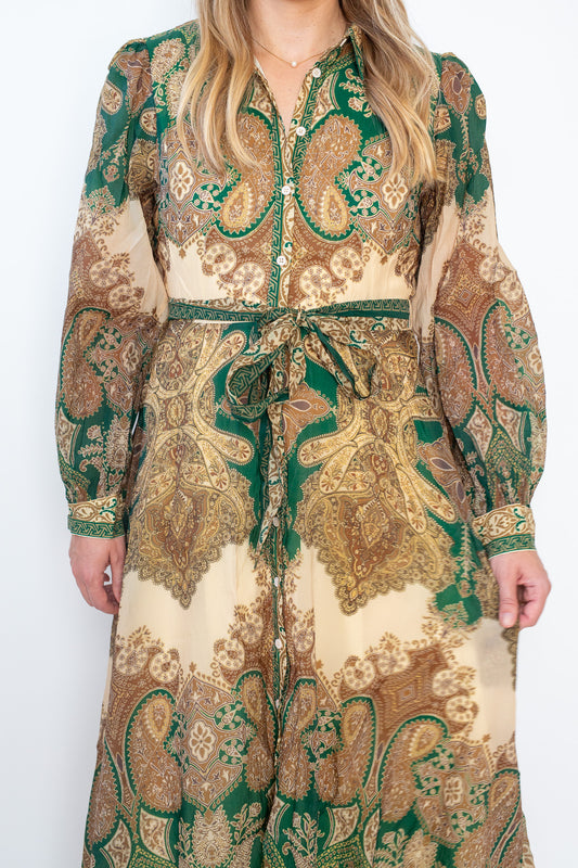 Paisley Button Down Midi Dress