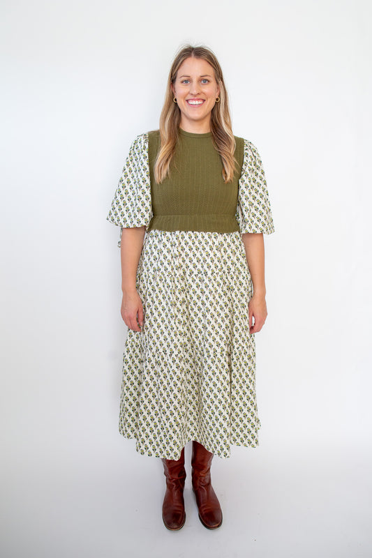 Floral Mixed Media Midi Dress