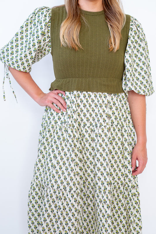 Floral Mixed Media Midi Dress