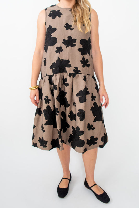 Drop Waist Jacquard  Midi Dress