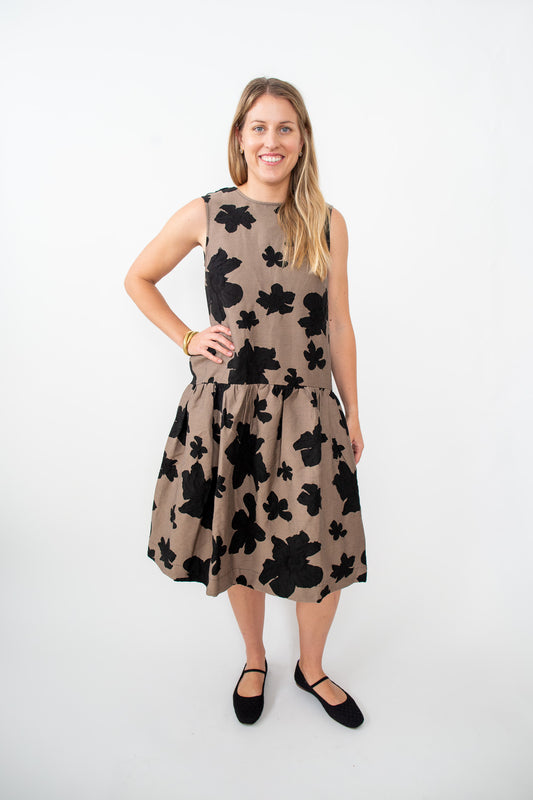 Drop Waist Jacquard  Midi Dress