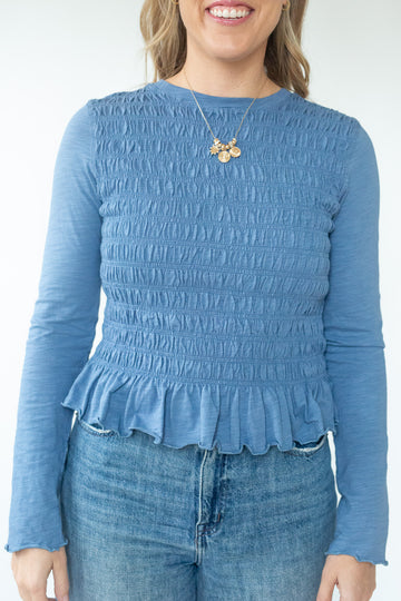 Smocked Blue Long Sleeve