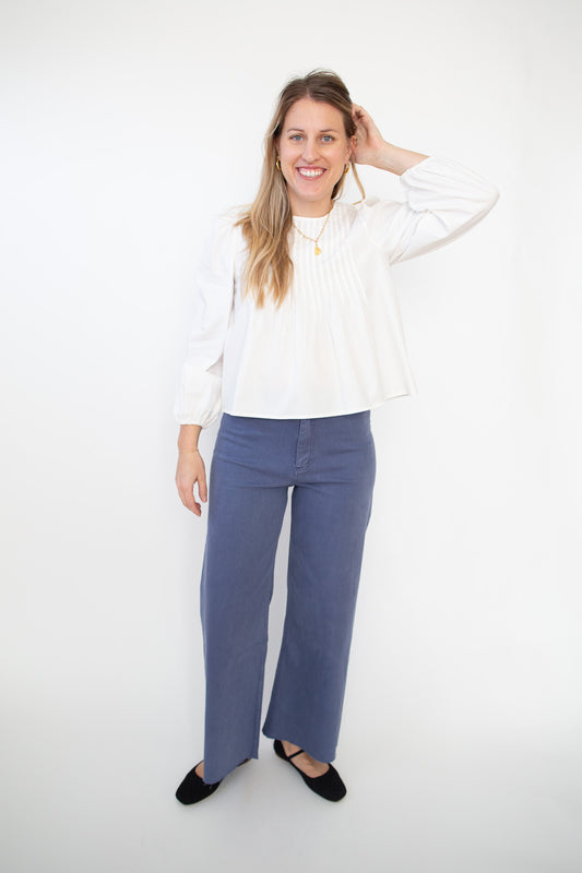 Maggie Wide Leg Denim Pants - Dusty Blue
