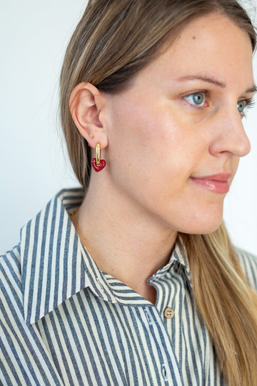 Lilou 18K Gold Red Heart Chain Earring