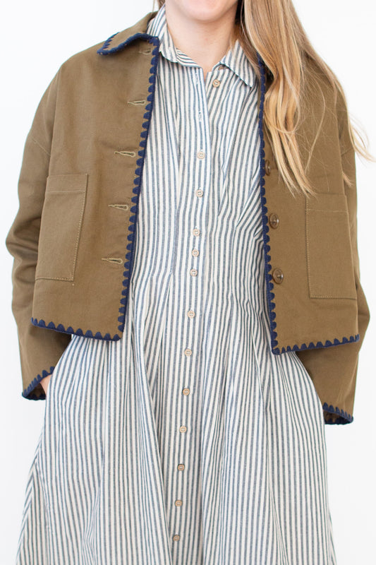 Olive Jacket with Contrast Stitching