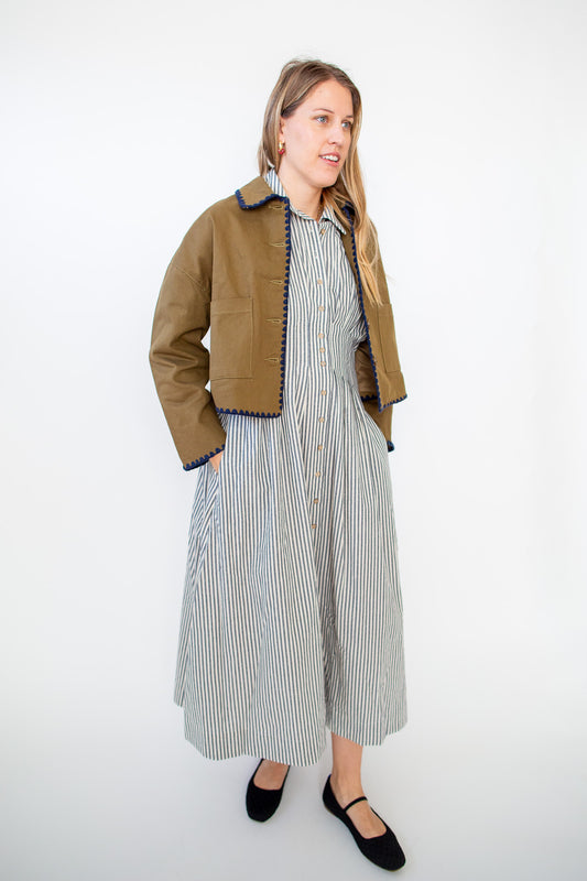 Olive Jacket with Contrast Stitching