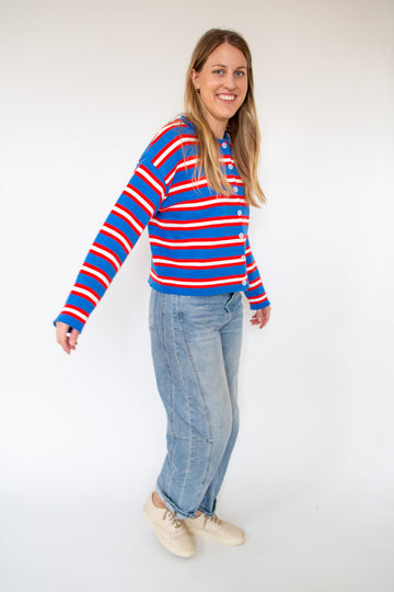 Red and Blue Striped Cardigan