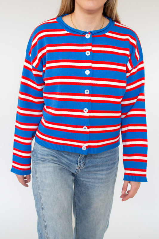 Red and Blue Striped Cardigan