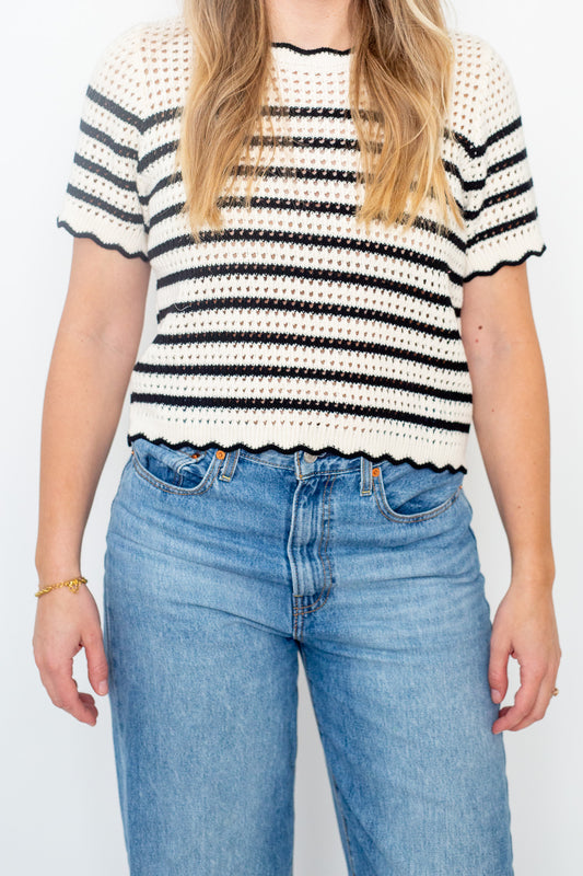 Striped Scallop Sweater Top