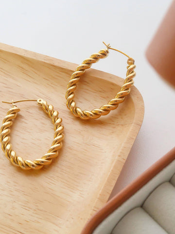 Gold Non-Tarnish Braided Hoop Earring